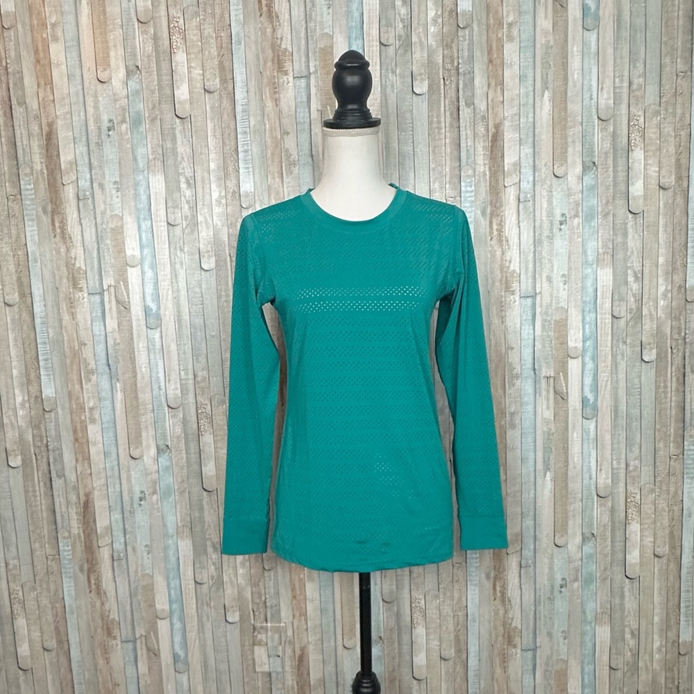 Zyia Active S Teal Chill Long Sleeve Crew Neck Perforated Mesh Top Tee T-Shirt - Picture 2 of 12